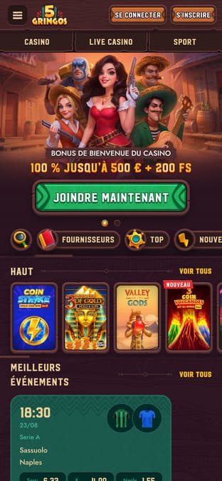 Version mobile 5Gringos Casino