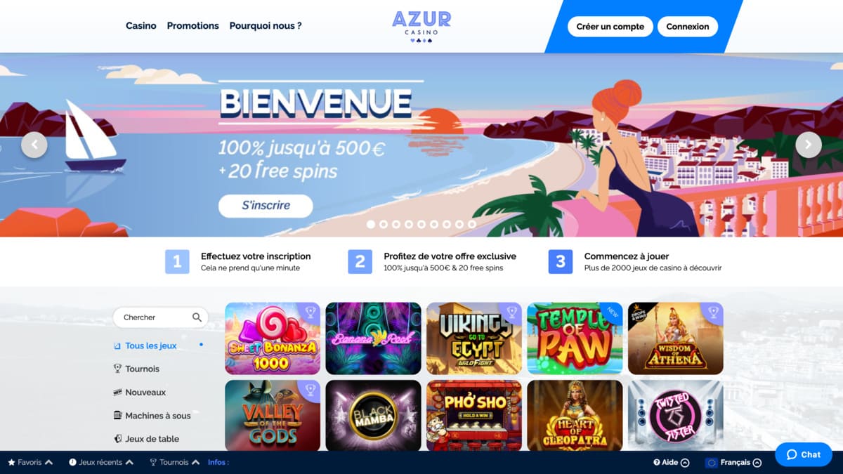 Aperçu du lobby Azur Casino