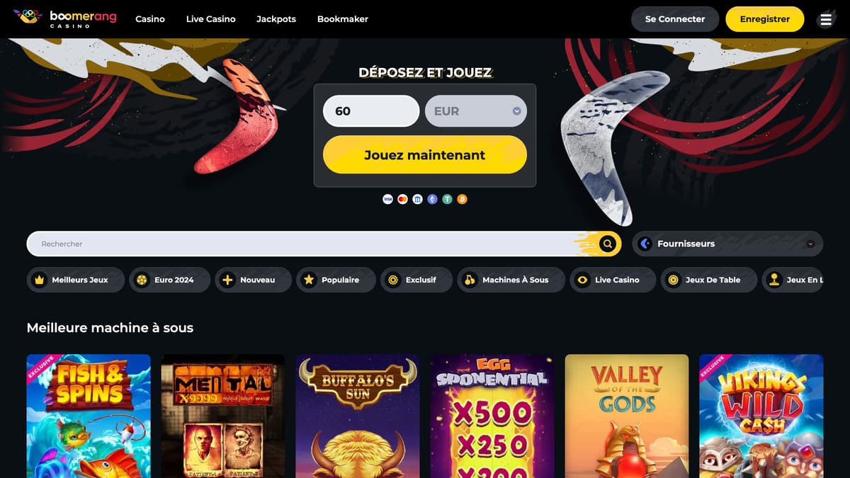Aperçu du lobby Boomerang Casino