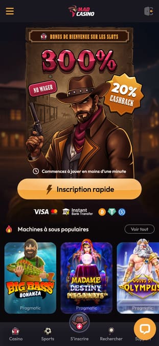Version mobile MadCasino