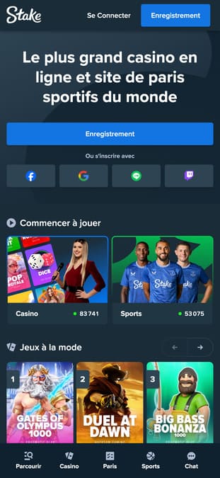 Aperçu mobile Stake Casino